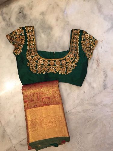 Bridal Blouse Designs-Green Embroidery Blouse 4