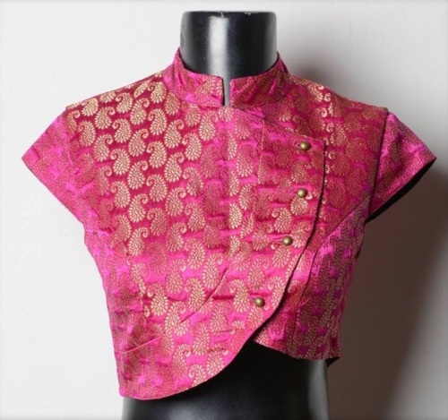 Bridal Blouse Designs-Pink Jacket Style Blouse 7