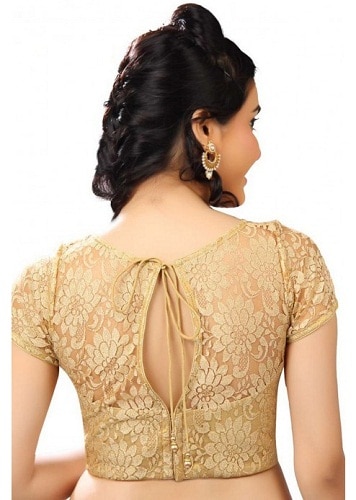 Golden Floral Blouse Neck Design