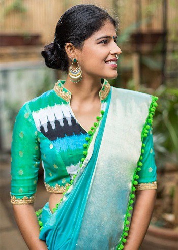 Chinese Collar Saree Blouse Design