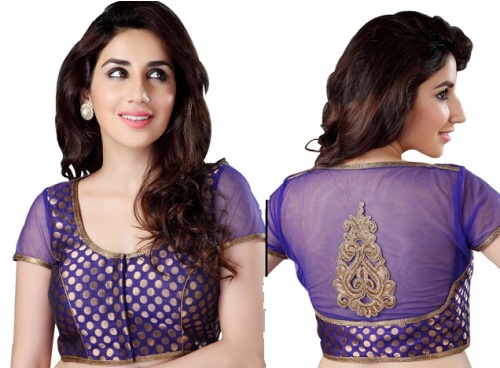 Saree Blouse Designs-Blue Sheer Blouse 5