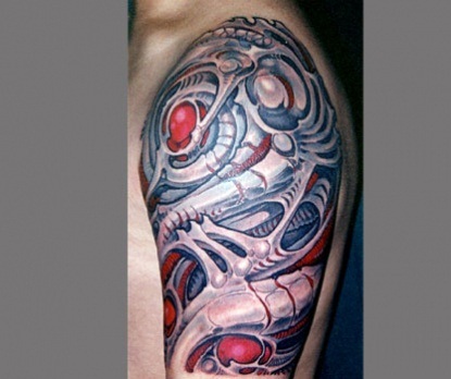 Shaded Bio Mechanical Tattoo Design