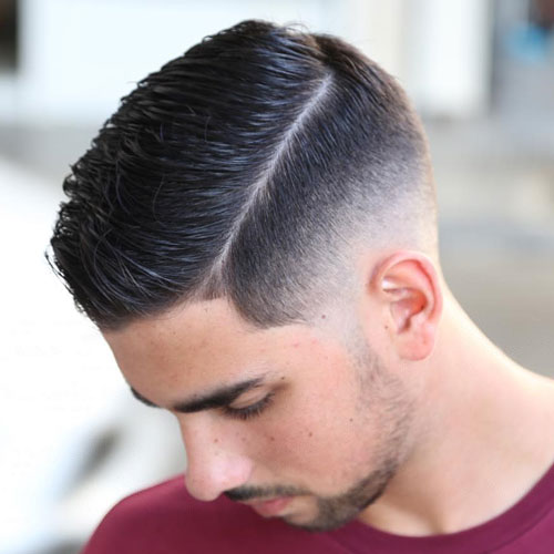 Slicked Hard Side Part with High Fade