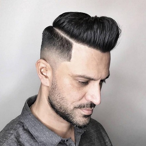 Mid Fade with Hard Side Part