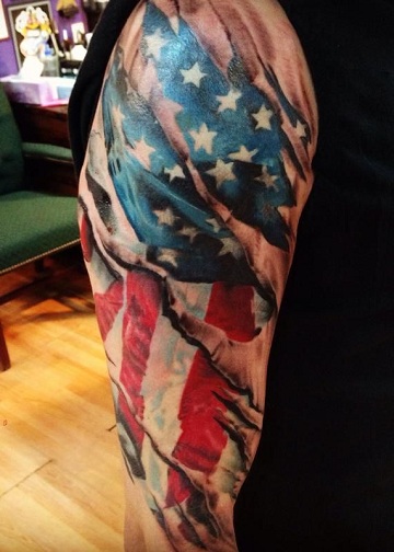 Patriotic Ripped Skin Tattoo Design