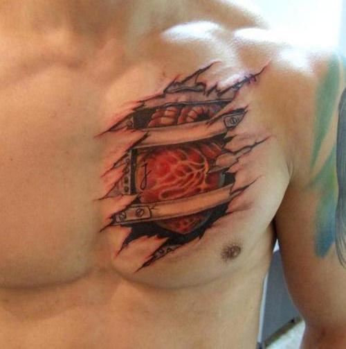 Heart Touching Ripped Skin Tattoo Design