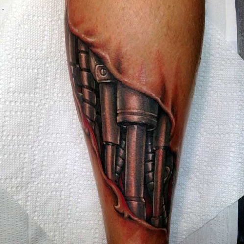 Mechanical Ripped Skin Tattoo Design