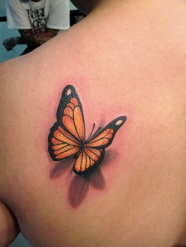 Orange & Black Butterfly 3D Tattoo Design