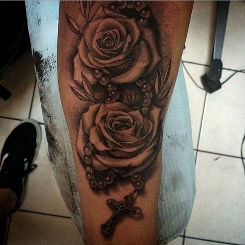 Impressive Rosary Beads Tattoo Design