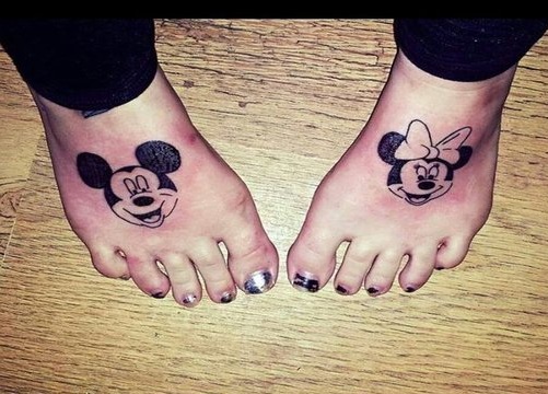 Black Ink Mickey and Minnie Tattoo Design