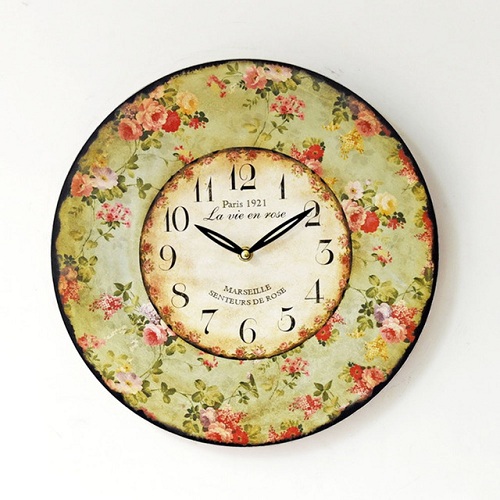 Floral Round Wood Designer Clocks