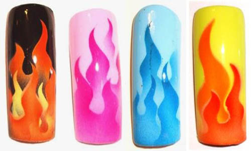 Flames air brush nails art design