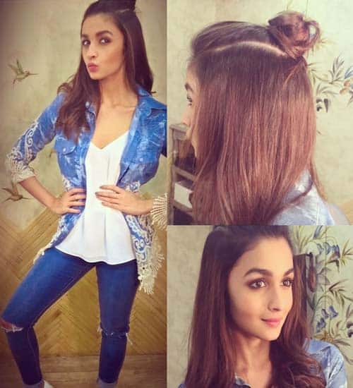 Alia Bhatt Half Hair Bun Hairstyle