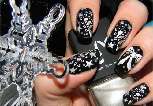 Disco star diagonal corset nails