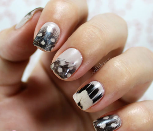 Black and white feather nail art