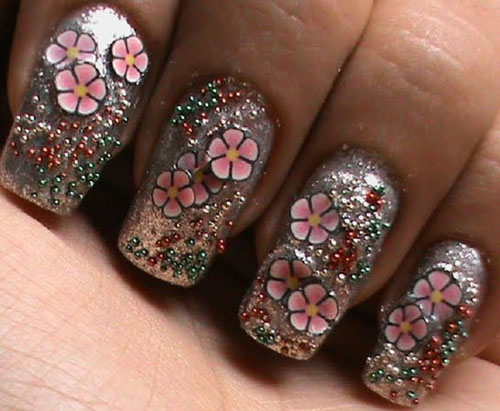 Glittery floral Fimo caviar nails