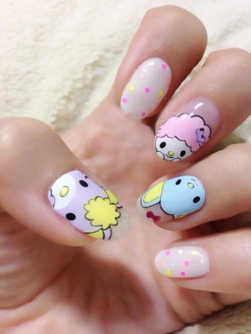 Kawaii free hand nail art