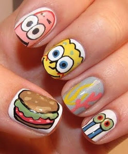 Kawaii sponge bob_s square pants nail art