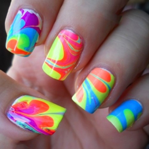 Water marble neon nails