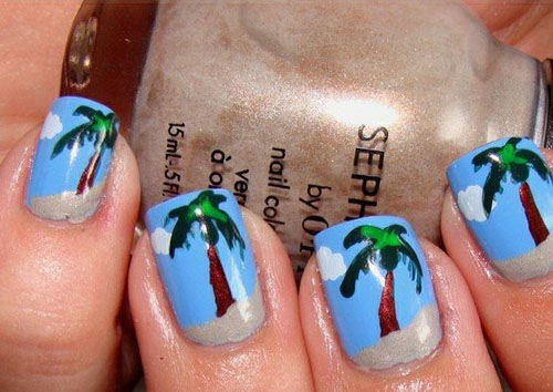 Clear day palm tree nail art