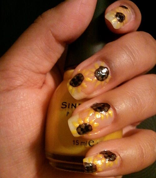 Translucent Sunflower Nail Art