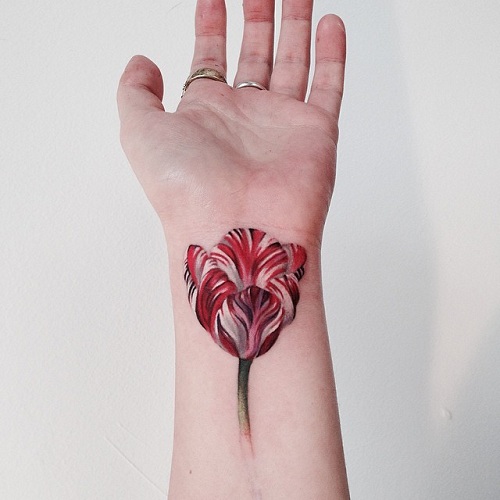 Red Casual Tulip Tattoo