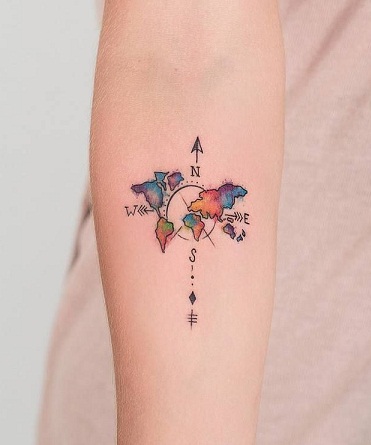 Directional World Map Tattoo Designs