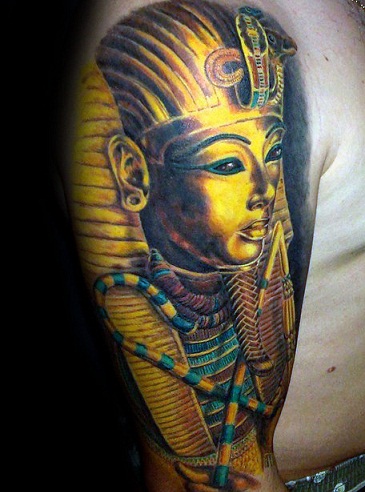 Bright gold King Tut tattoo design