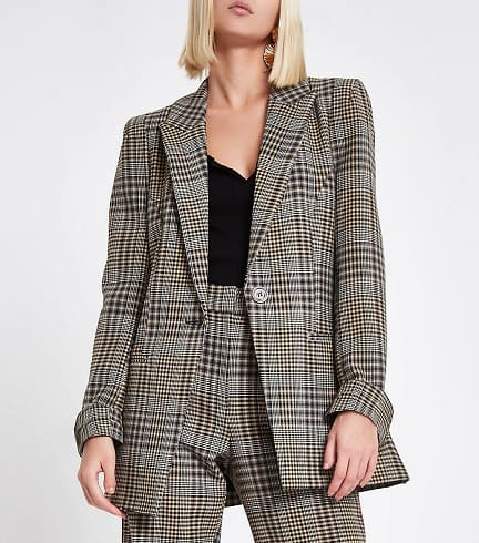 Brown Check Blazer For Women