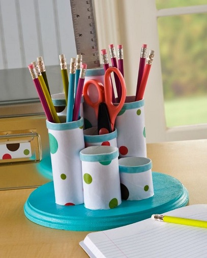 Pencil Holder From Toilet Paper Rolls