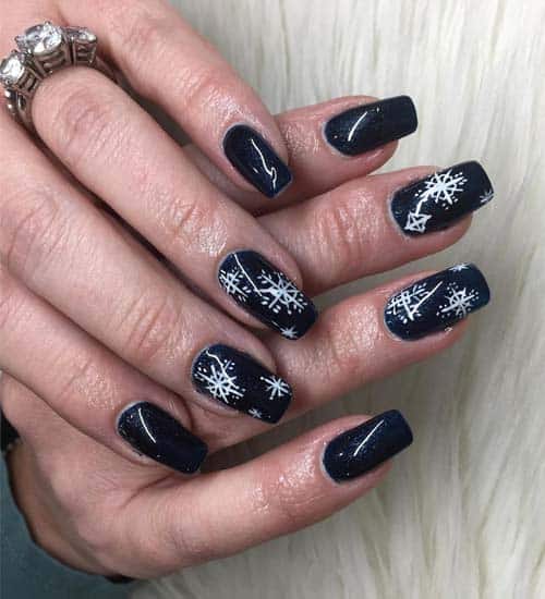 Snow at Night Winter Nail Art