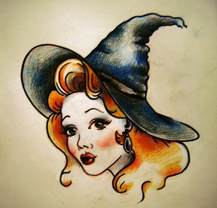 Traditional Witch Tattoo Design