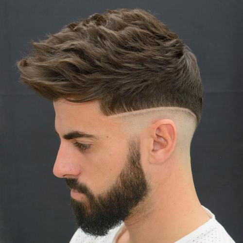 Wavy Hair with Mid Shaved Sides and Full Beard