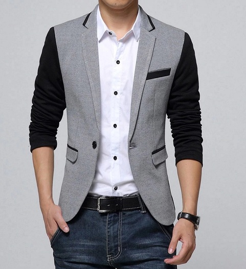 Grey Cotton Blazer Men