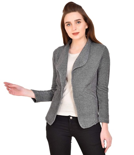 Grey Textured Blazer Women