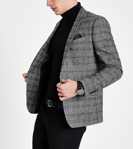 Grey Check Blazer Men