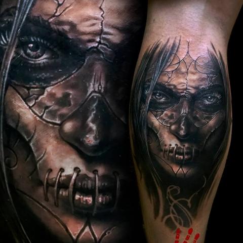 Sewed Face Macabre Tattoos