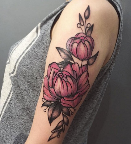 Pink Rose peony tattoo