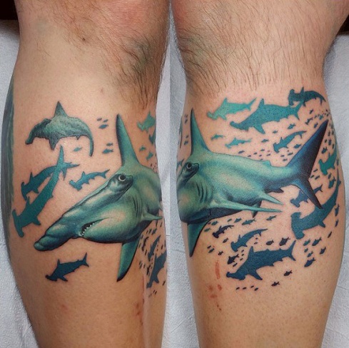 Blue ink Shark Tattoo