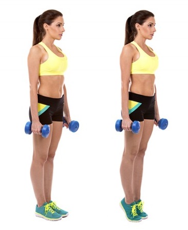 Standing Calf Raise Exercises with Dumbbells