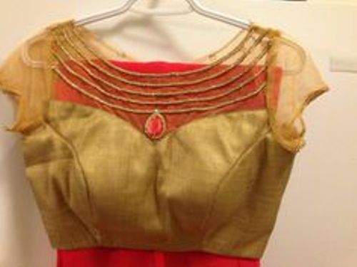 Hand Embroidery Blouse Designs-partly transparent hand-made blouse design