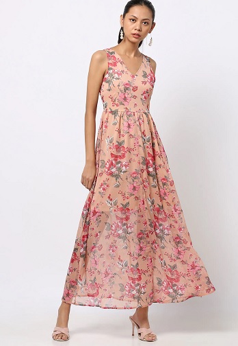 Floral V Neck Maxi Dress