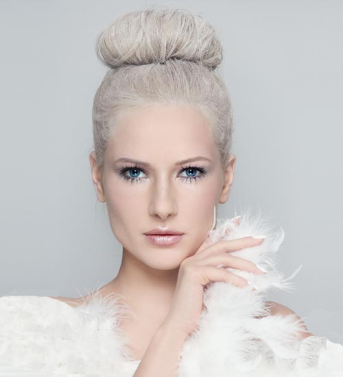 Platinum Blonde Top Bun Hairstyle