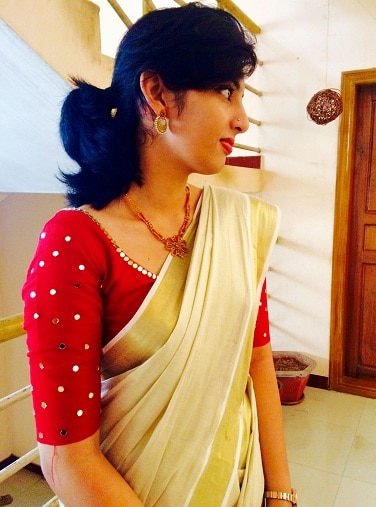 Kerala Saree with Maroon Blouse