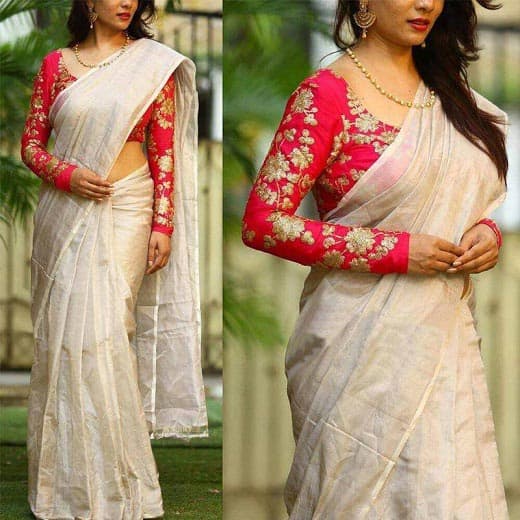 Kerala Saree with Full Sleeve Blouse