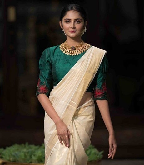 Kerala Saree with Green Blouse