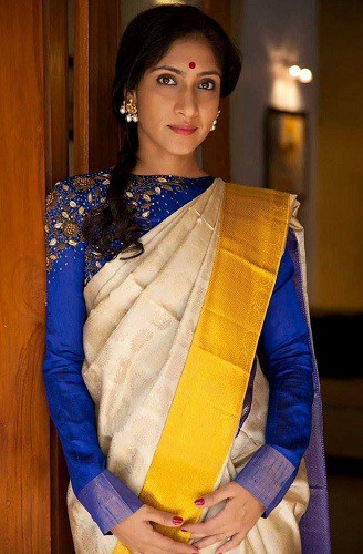 Kerala Saree with Blue Blouse