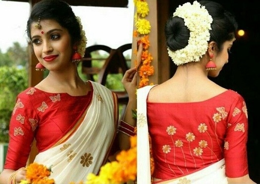 Kerala Saree with Red Blouse