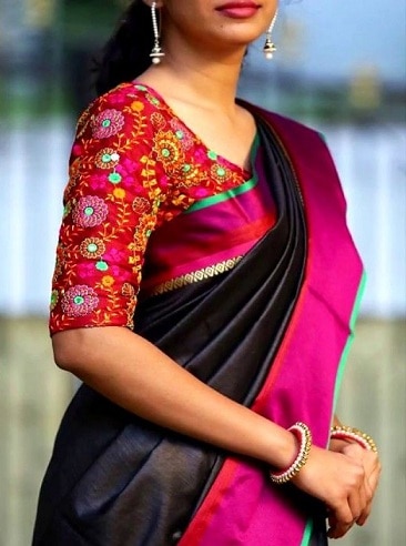 Plain Silk Saree With Designer Blouse