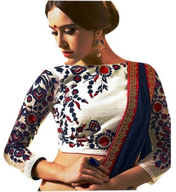 White Silk Blouse With Thread Work Embroidery